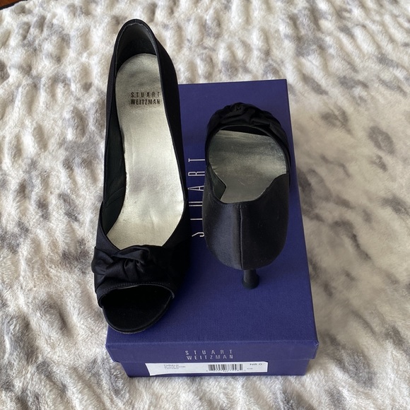 Stuart Weitzman Turku Black Satin Peep Toe Pump - Picture 6 of 10